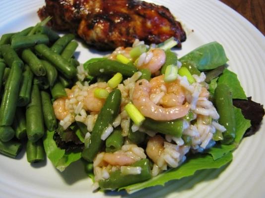 camarão texas e salada de arroz