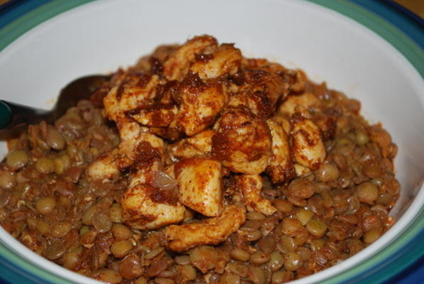 frango marroquino e lentilhas