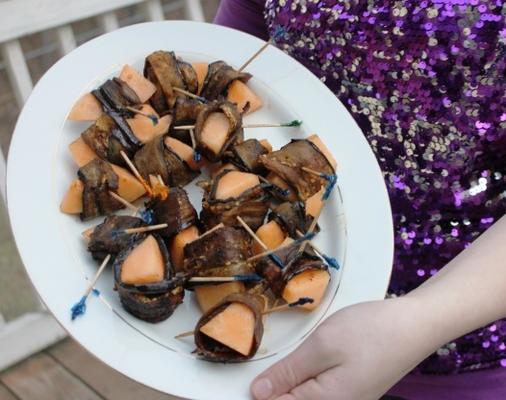 berinjela defumada e envoltórios de melão