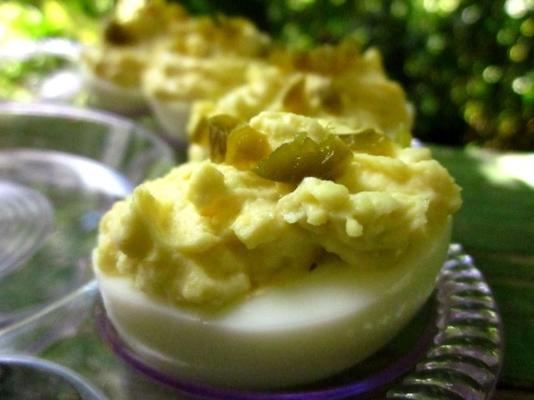 ovos diabólicos quentes do nyte (ovos cozidos de jalepeno)