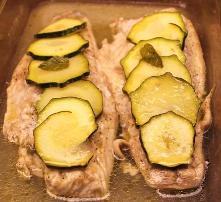 forno cozido pargo com legumes