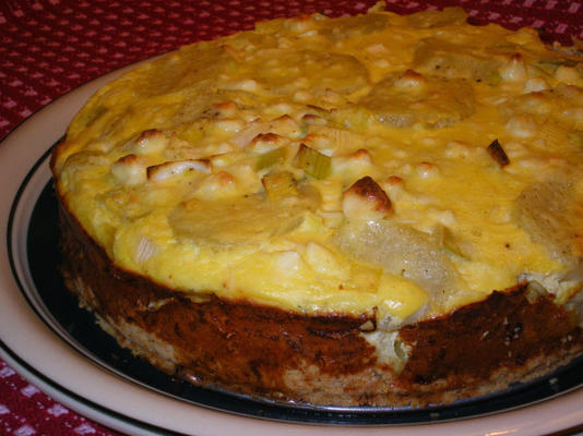 Torta de batata com alho-poró e queijo feta