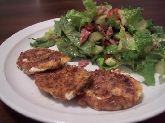 mozzarella frita com salada de salame e portabella (30 min refeição