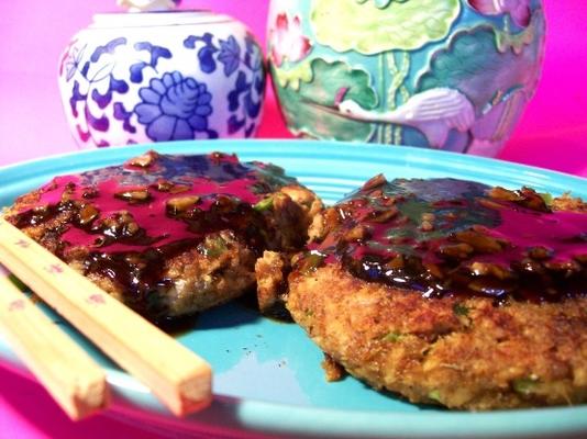 tartes de salmão com molho teriyaki