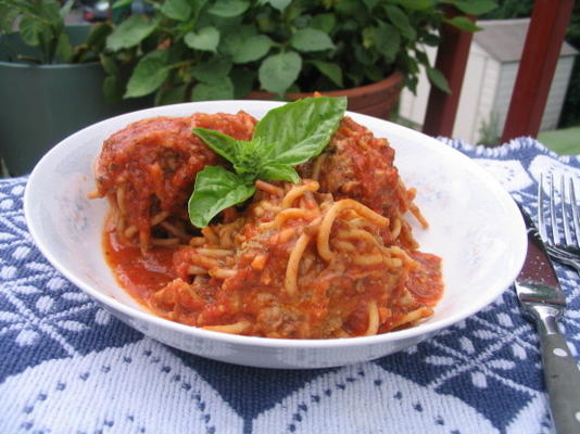 almôndegas de esparguete com molho de tomate-manjericão