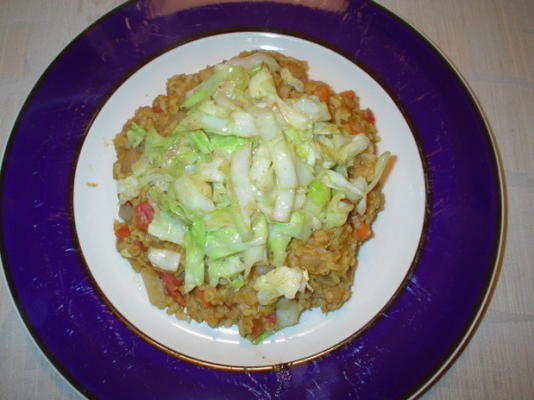 dal e arroz com repolho frito picante