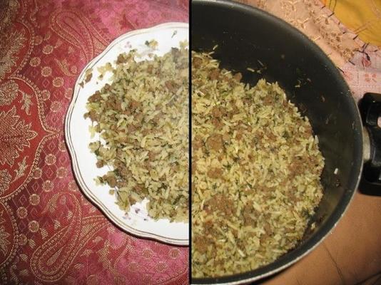 baachsh - tradicional arroz de bochari, prato de carne e coentro
