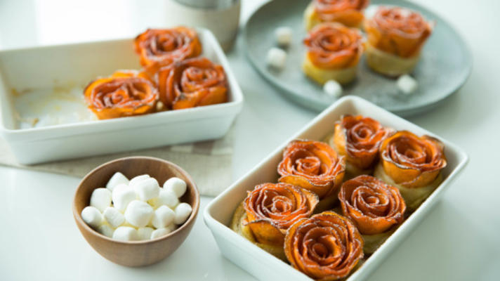 rosas de caçarola de batata doce