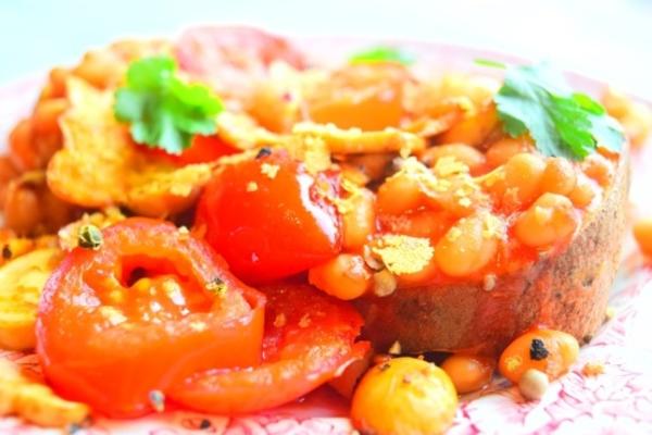 torrada de batata doce com andlsquo; cheesyandrsquo; feijões