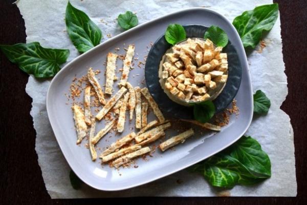 batatas fritas com crosta de taro