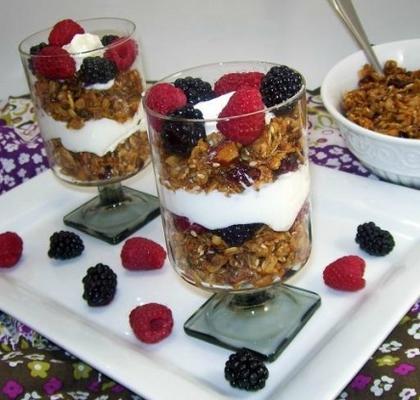 ninharia de granola com iogurte grego e frutas