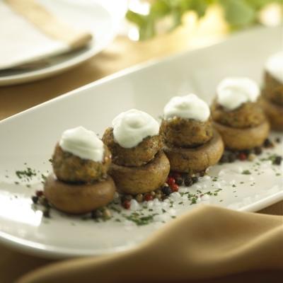 cogumelos recheados de queijo de cabra