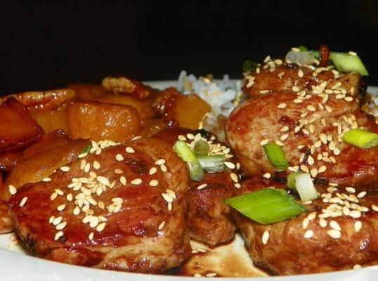 carne de porco teriyaki alaranjada